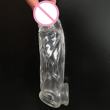 Highly Elastic Crystal Condom Reusable Penis Extender Sleeve Delay Ejaculation Penis Enlargement Intimate Goods Sex Toys For Men 2
