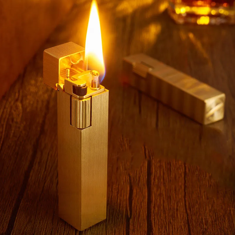 Creative Square Kerosene Lighter Pure Copper Retro Grinding Wheel Cigarette Lighter Personality Kerosene Lighter Mens Gift 2