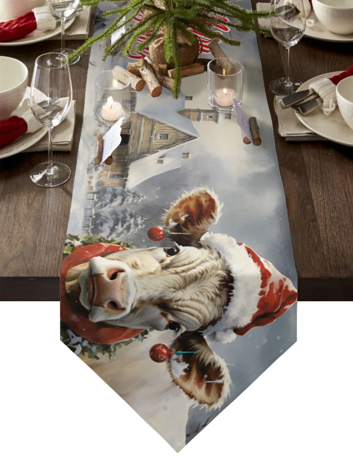 Christmas Snow Farm Cow Table Runner Christmas Dining Decor Table Runner Placemat Wedding Table Decor Tovaglia