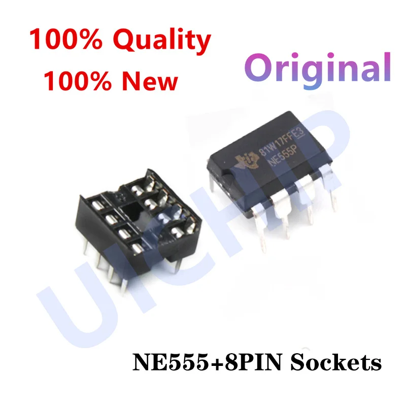 (10Sets)100 New NE555P NE555 555 DIP8 IC Timers & 8 Pin DIP Sockets