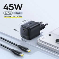 Baseus 30W GaN Fast Charger with USB - C PD QC PPS Support - 45W Black With Cable