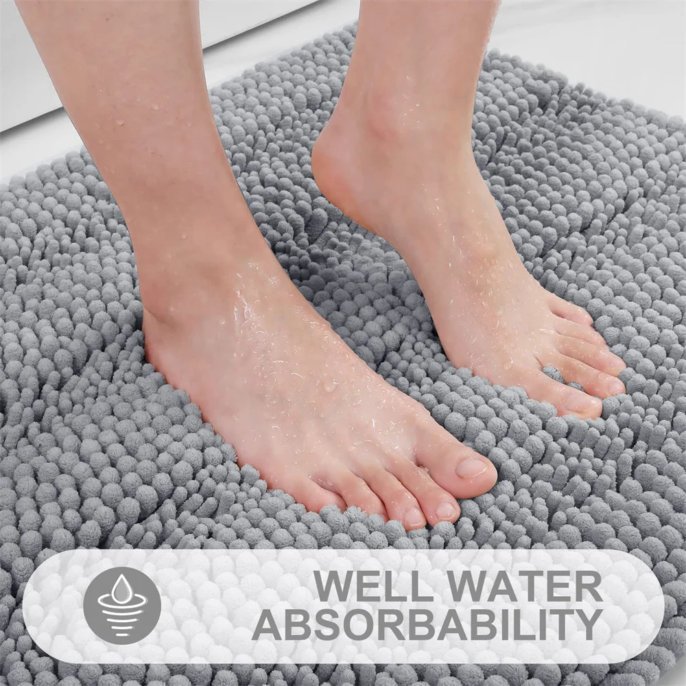 Super Soft & Absorbent Bathroom Rug Mat - 24"x17" Shaggy Chenille, Non-Slip Backing, Machine Washable (Gray) - View #6