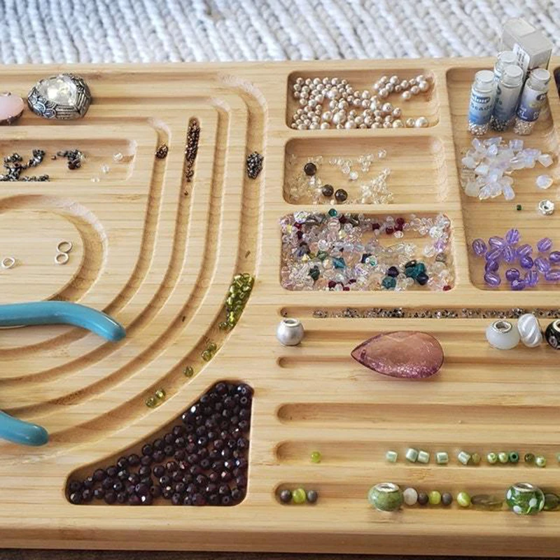 Bamboo Combo Beading Board Wood Beaded Board Storage Organizer Jewelry Tray