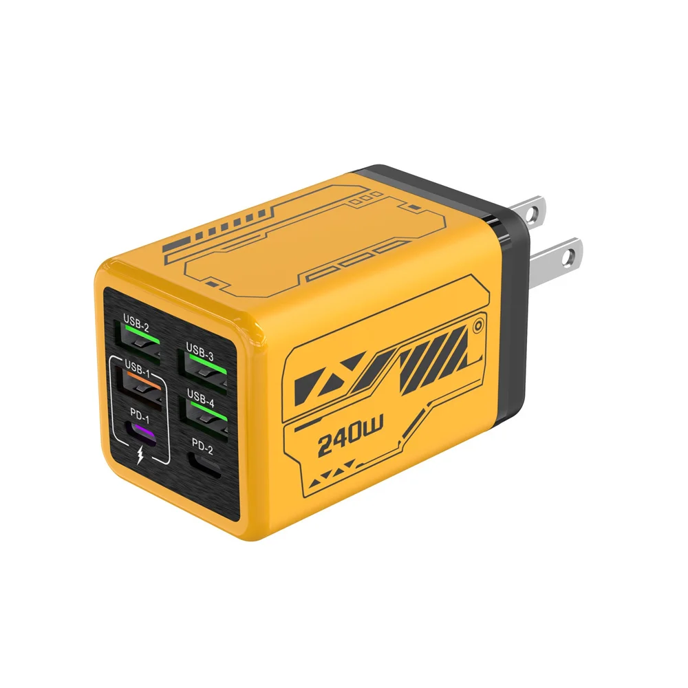 240W 6ポートUSB C急速充電壁掛けアダプター PD3.0対応 iPhone、Samsung、Xiaomi対応 Quick Charge 3.0 EU、US、UK、KRプラグ対応 タイプC充電器