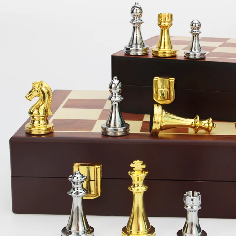 Professional Metal Chess Folding Wooden Checkerboard Puzzle Chess Game