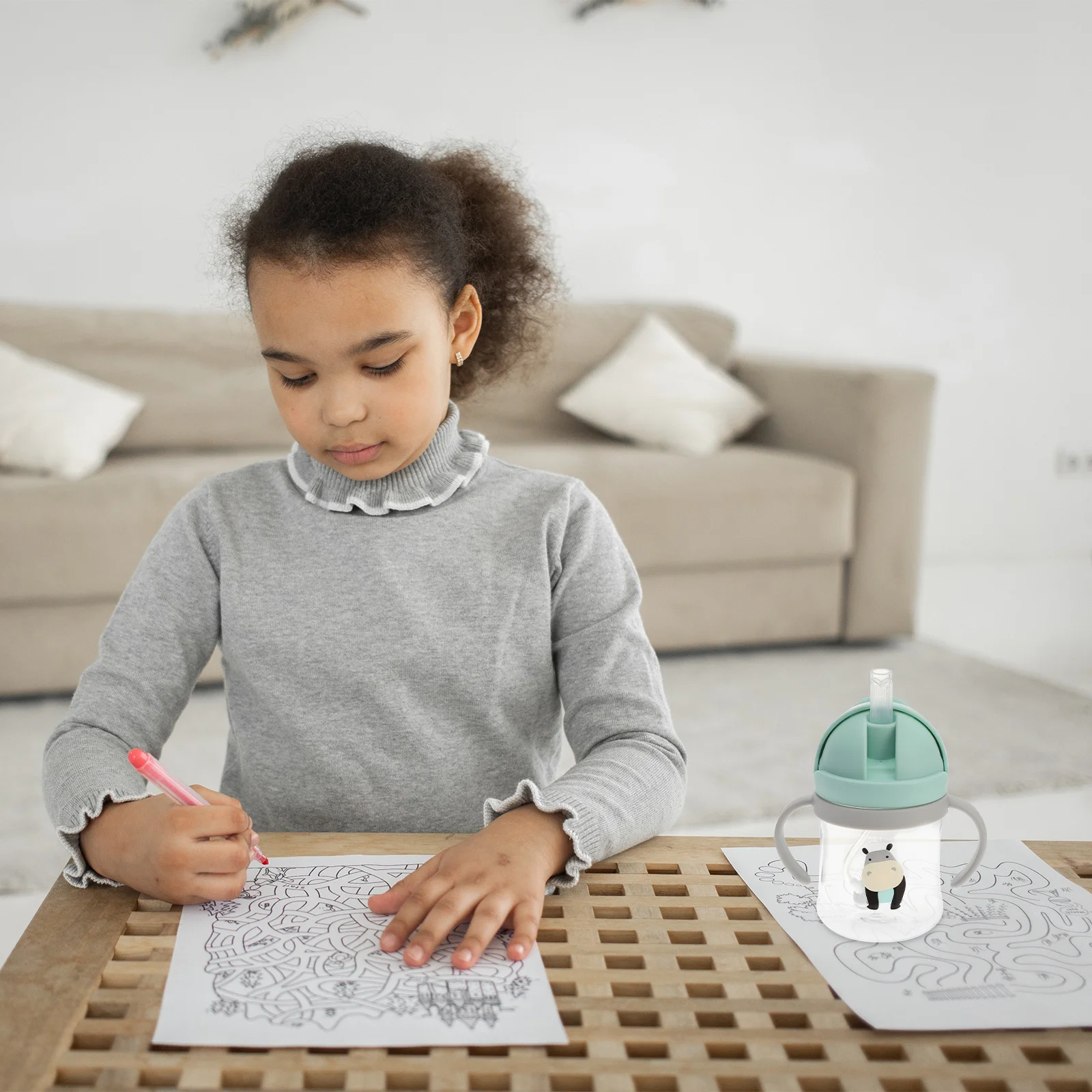  빨대컵, 흘림 방지 용 빨대컵, 손잡이가 있는 가벼운 훈련용 물병, 어린이 안전용