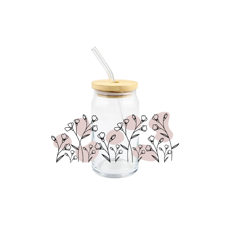 3D Flower Cartoon Design UV DTF Sticker for 16oz Cup Wrap Transfer Sticker Label DIY Self Waterproof