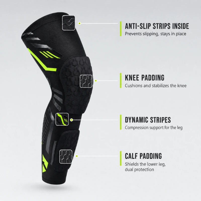 2PCS Separate Anti-Collision Knee Pad – Dual weight-bearing protection for knee cap & calf. Shock absorption + enhanced safety. For basketball, running & gym.