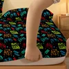 1 Cartoon Fun Game  Printed Matte Fitted Sheet, Bedroom Printed Bed Cover, Bedding (Excluding Pillowcases) 4