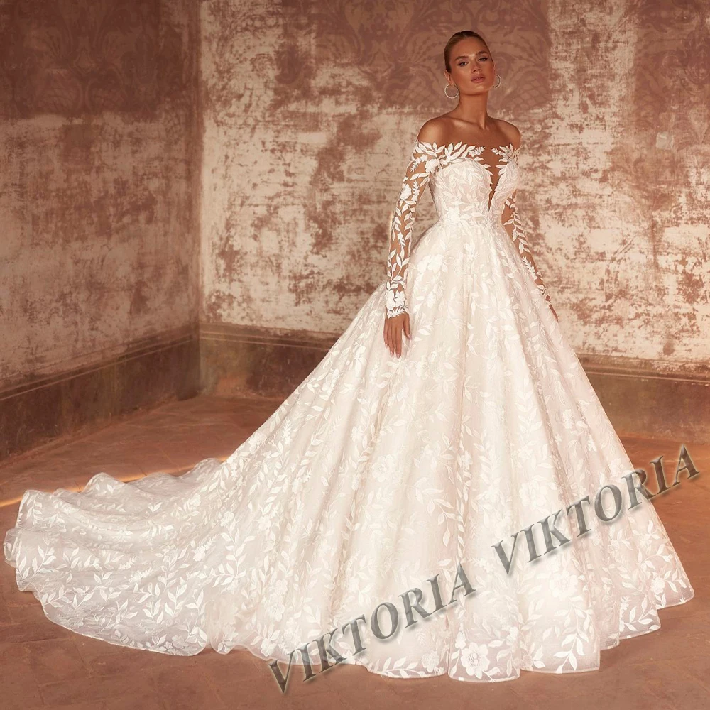 VIKTORIA Vintage dentelle robes De mariée pour les femmes mariée col bateau plissé Tulle a-ligne Appliques Vestido De Novia personnalisé