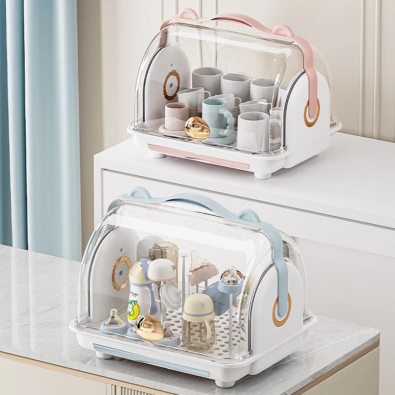 

Baby Table Storage Box with Lid Dust-Proof Bottle Drain Storage Rack Baby Tableware Auxiliary Food Tools Organize and Store