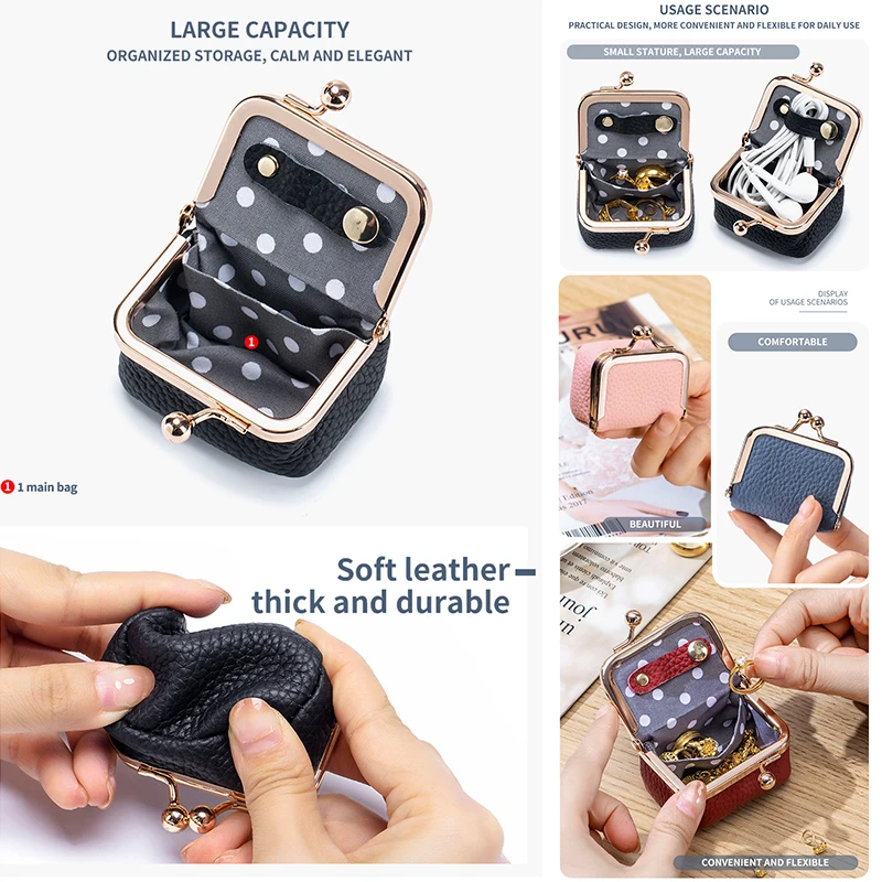 Joyero portátil de cuero genuino con doble bolsillo, caja de