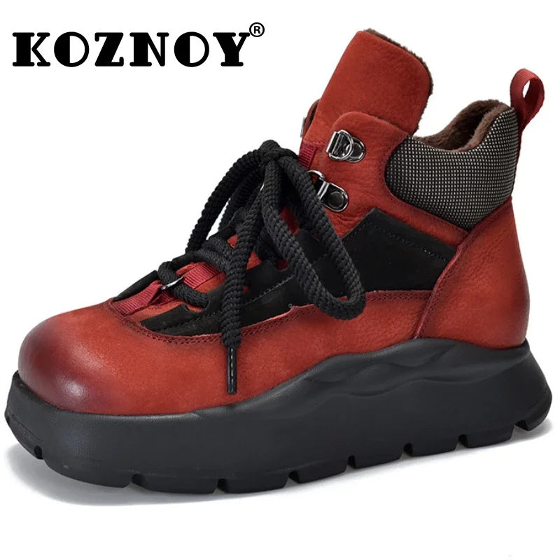 

Koznoy 3.5cm Spring Autumn Ankle Cow Genuine Leather Women Shoes Fashion Booties Platform Wedge Chunky Sneaker Boots Moccasins