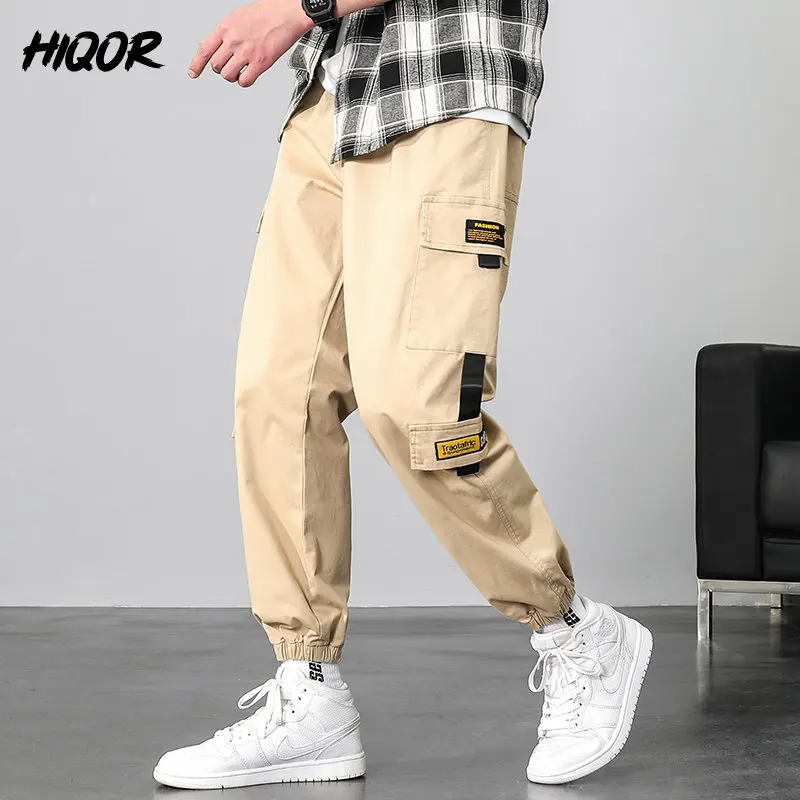 

HIQOR Ins Tide Brand Beam Feet Korean Version Harajuku Loose High Street Casual Elastic Waist Pure Cotton Spring Cargo Harem Men