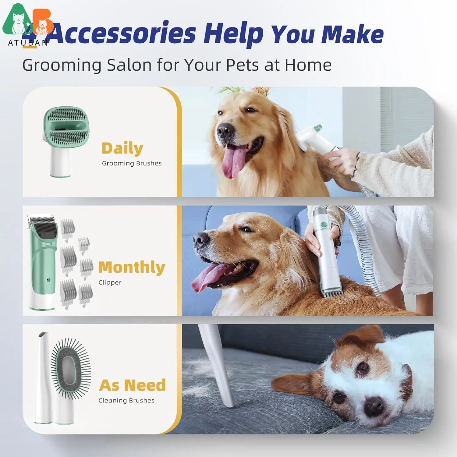 Dog Grooming Kit,Pet Grooming Vacuum&Dog Clippers,7 in 1 Pet Grooming Vacuum,Professional Grooming Shedding Tools for Dogs Cats 4