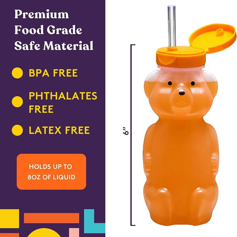 Honey Bear Sippy Cup: Reusable Plastic Straw Bottles With 6 Soft