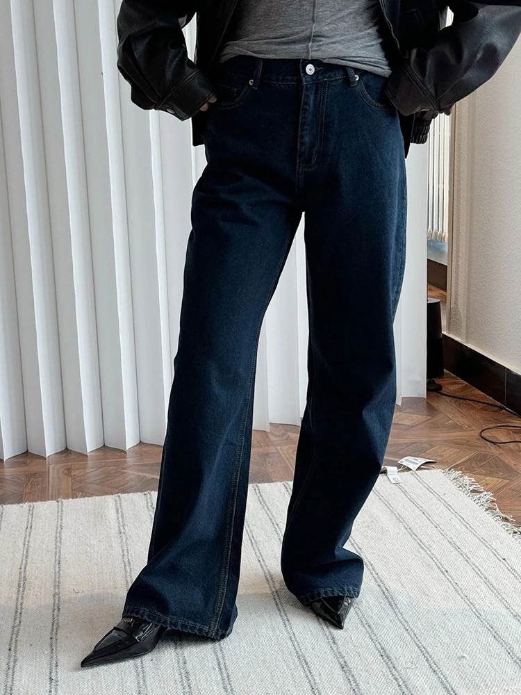[LANMREM] Office Lady Jeans For Women High Waist Straight Dark Blue Fit Denim Pants Fashion Trousers 2025 Autumn New 26C859 3