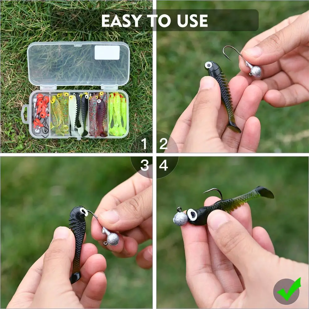Goture Soft Lure Kit 40pcs Silicone Lure Set 5cm 0.7g Jig Hook 3.2cm 3.5g Fishing Hooks Fishing Tackle Box Soft Bait fishing lure carp fishing bait