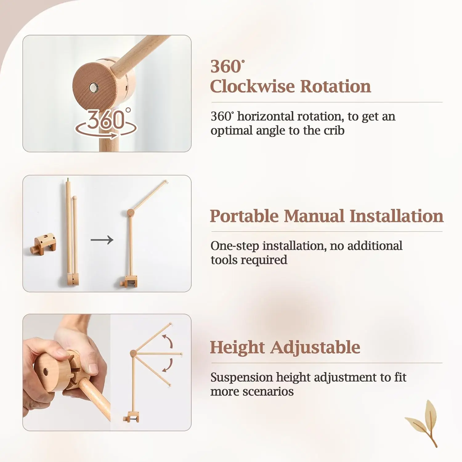 Baby Crib Mobile Arm Wooden Mobile Arm with Height Adjustable Mobile Hanger for Crib - 2