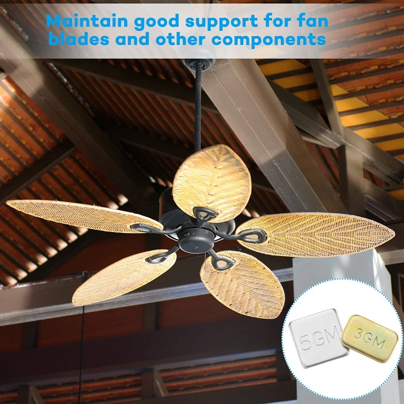 6 Sets Of Ceiling Fan Blade Balancing Kit Fan Weight Balancing Kit Include Self-Adhesive Metal 5G Weight And 3G