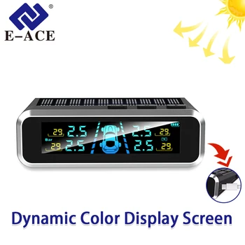 Sistema di monitoraggio della pressione dei pneumatici wireless E-ACE con display a colori dinamico, temperatura pneumatici, USB/Solare, 4 sensori TPMS
