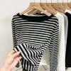 خمر مخطط سليم تي شيرت المرأة 2025 الصيف Y2k الشارع الشهير س الرقبة طويلة الأكمام تي شيرت Harajuku ملابس علوية من القطن عادية المحاصيل القمم