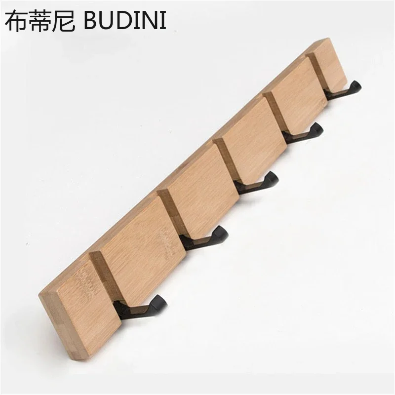 Creative Wall Hat Clothes Adhesive Solid Wood Wall Hangers Folding Coat Hook Wooden Living Room Kitchen Toilet Bamboo Rack