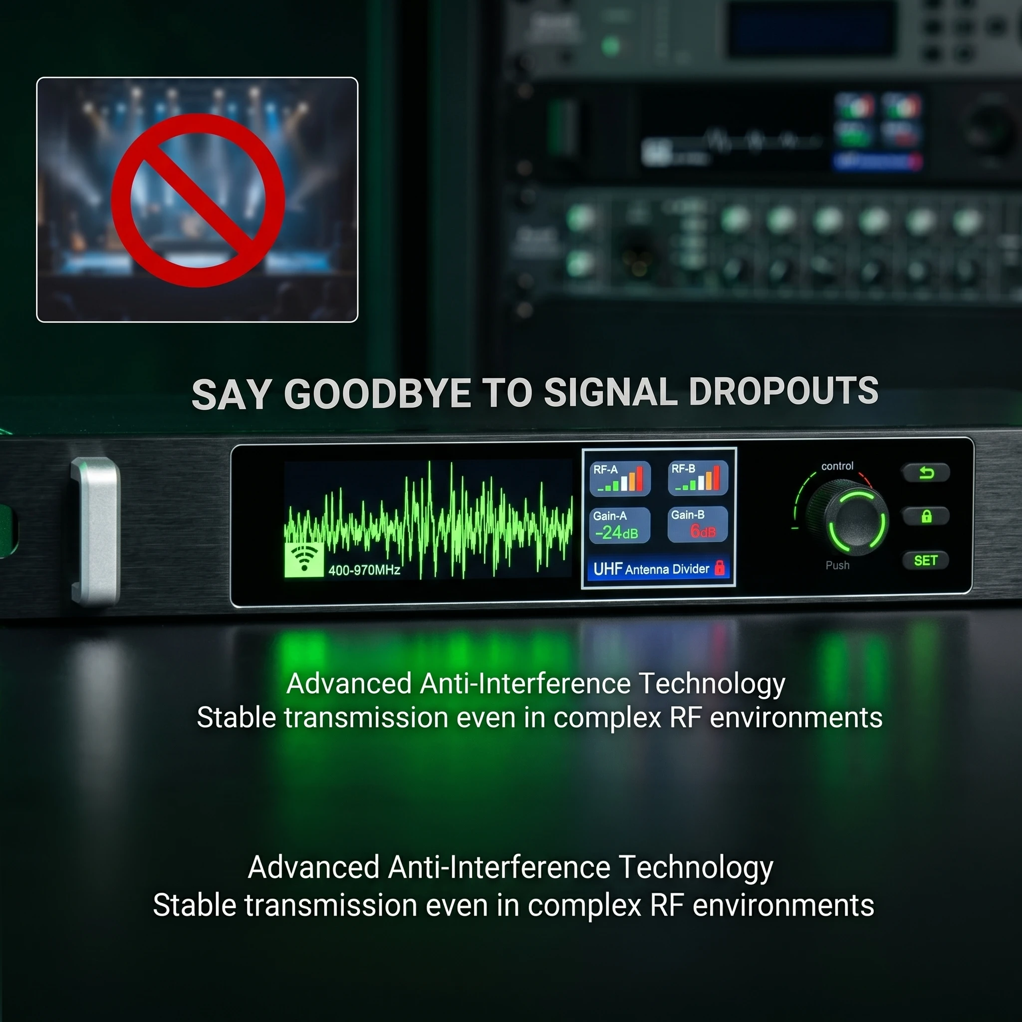 폴킷슨 AT-16pro UHF 안테나 분배 시스템 450-970MHz 무선 마이크 안테나 증폭기 분배기 (스테이지 라이브용)