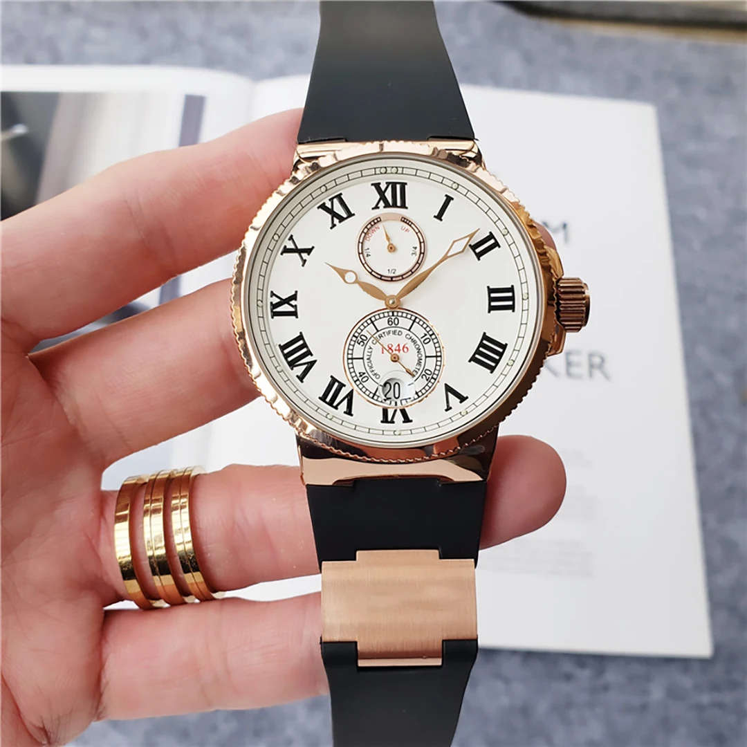 Top luxury casual fashion brand Men's automatic watch Multi-functional stainless steel Arabic numerals silicone strap