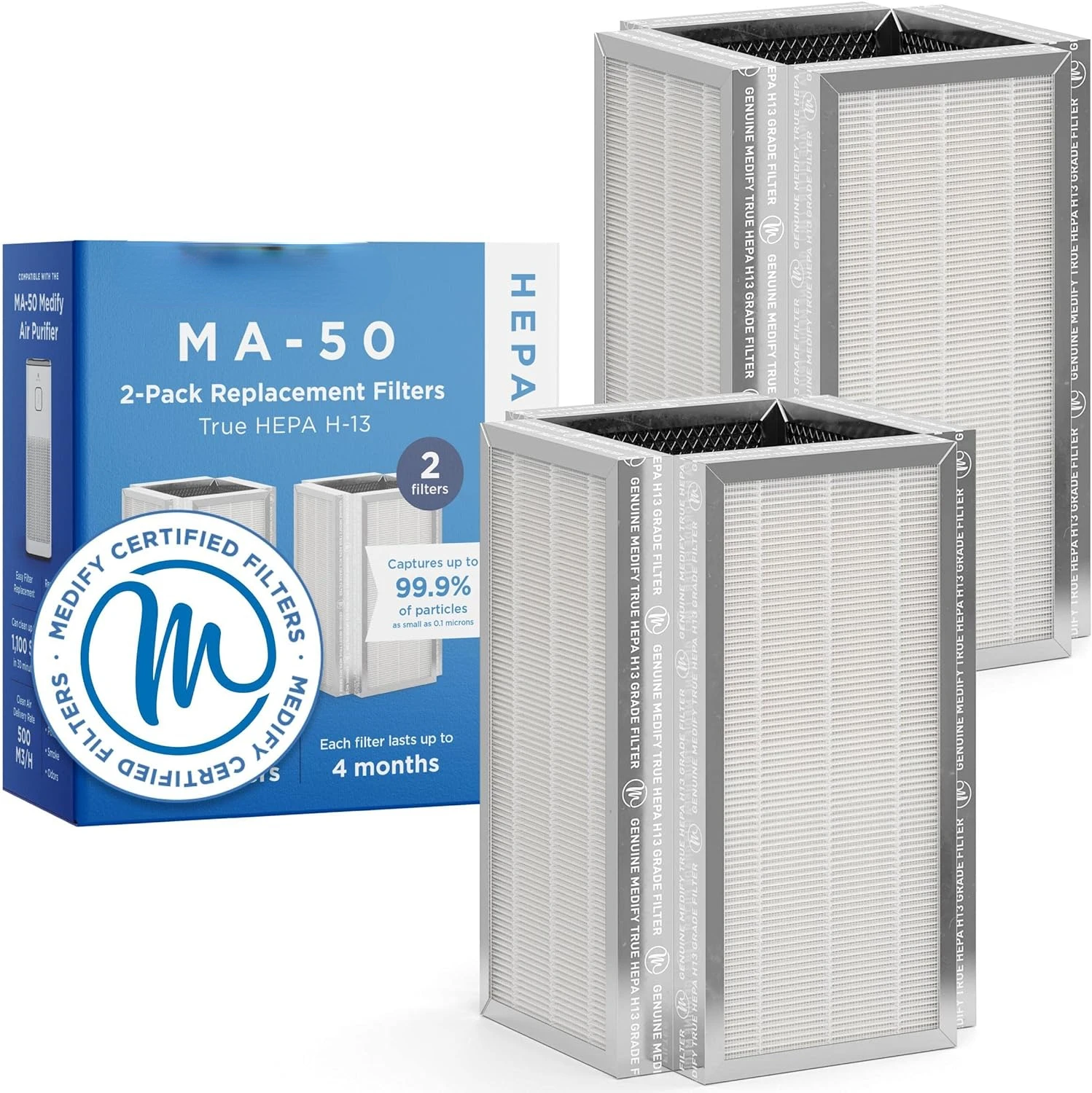 

Air MA-50 Genuine Replacement Filter | for Smoke, Smokers, Dust, Odors, Pet Dander | 3 in 1 with Pre-filter, H13 HEPA, and Activ