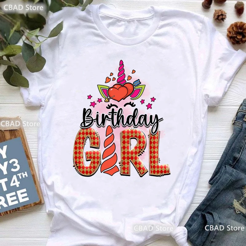 

Birthday Unicorn Queen Graphic Print T Shirt Girls Funny White Tshirt Women Flowers Stars T-Shirt Female Summer Fashion T-Shirt