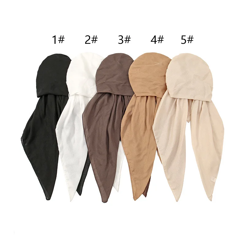 Cotton Linen Elastic Headband Cap for Woman Muslim Hijab Hat Lady Fashion Instant Scarf Islamic Turban Bandana 65X23Cm 6