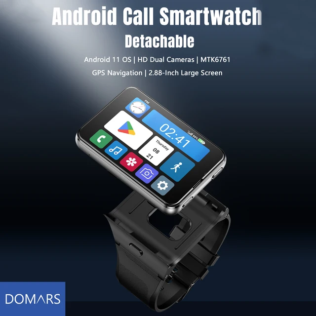 Montre connectée Domars Android 11, écran 2.88 pouces, double caméra 2MP/8MP, 4 Go de RAM, 64 Go de ROM, 2300 mAh, montre connectée pour hommes et femmes 1