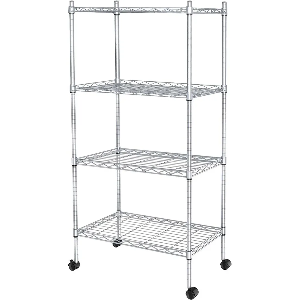 

Wire Shelving Unit, 4-Tier Heavy Duty Height Adjustable Rolling Metal Shelves for Storage, 440 lbs Capacity, 23.23''W X 13.4''D