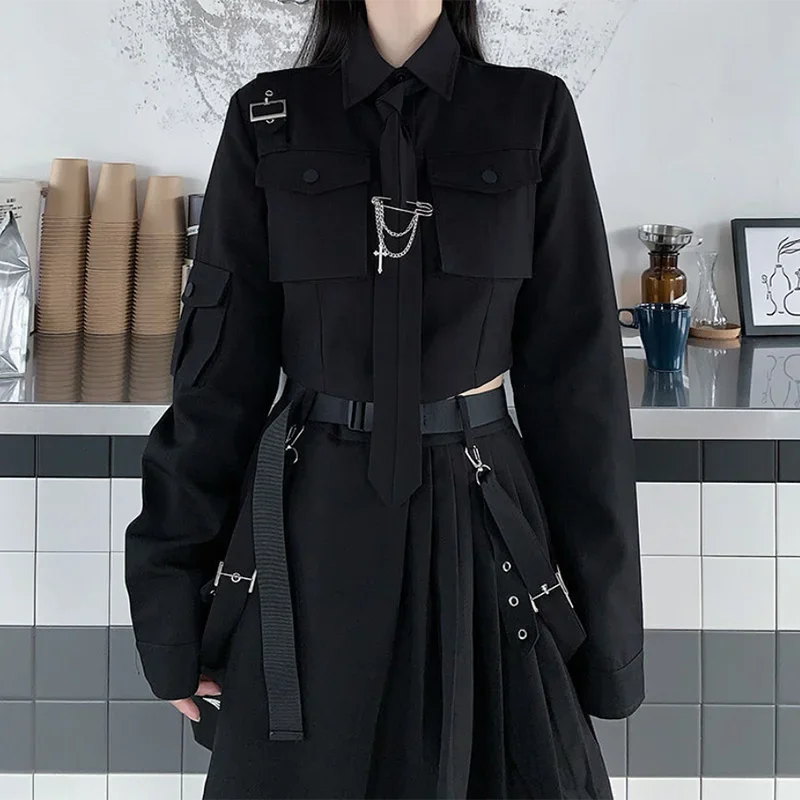 Spring Harajuku Streetwear Two-Piece Skirt Spring Oversize Punk Chain Ribbon Skirts Women 2 Piece Suit For Female 6