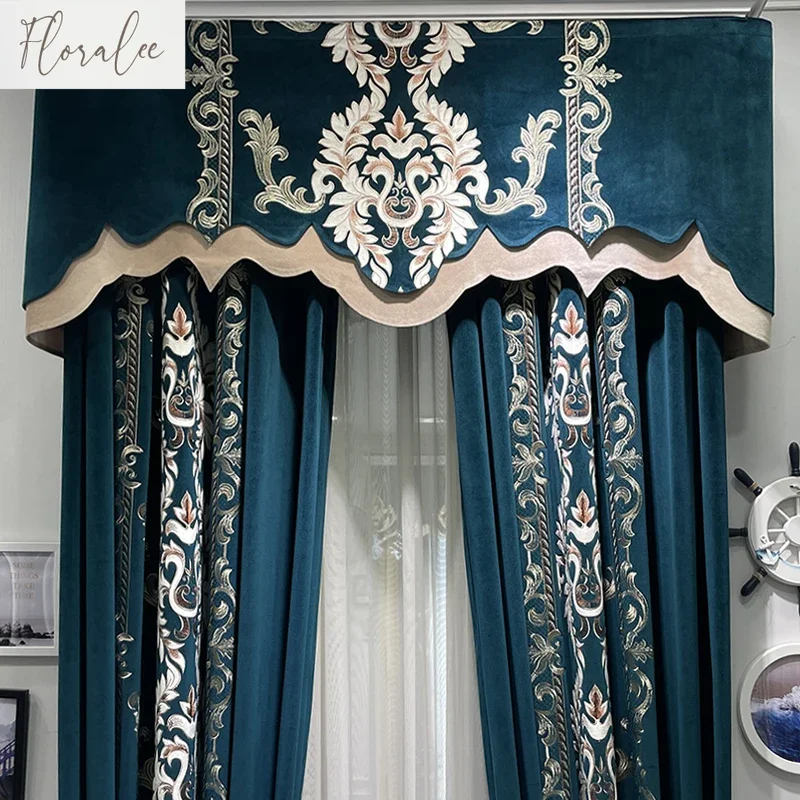 New Luxury Green Embroidered Velvet Curtains for Living Room Bedroom and Villa Blackout High-end Customized European Curtains 2
