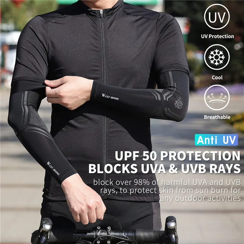 WEST BIKING Ice Fabric Arm Sleeves UV Cool Breathable Protection Sport Cycling Fitness Running Men Women Arm Warmers Sleeves 4