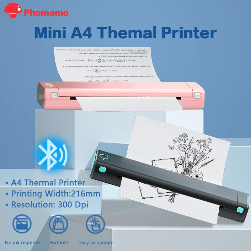 

Phomemo M08F A4 Portable Blutooth Thermal Printer Supports A4 Paper Compatible with Android & iOS Phone & Laptop for Office