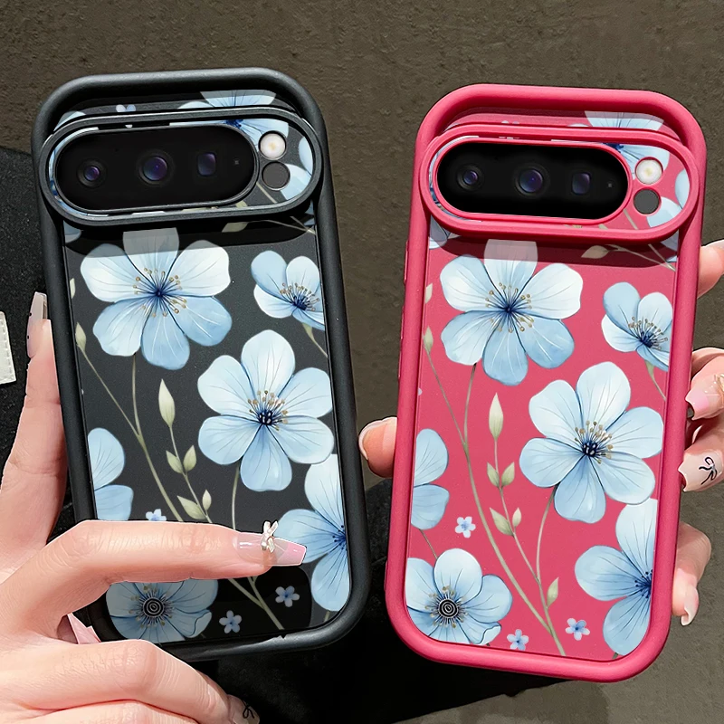 Light Blue Flower Printed Shockproof TPU Silicone Phone Case