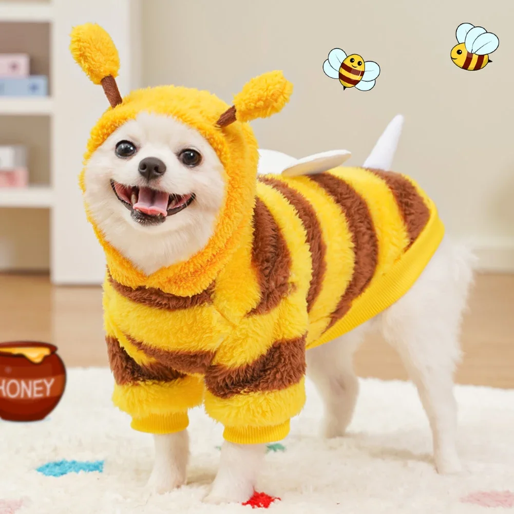 Puppy Pet Clothes Bee Style Plush Costume Cat Pet Clothes Autumn Winter Plush Warm Clothing Dog Clothes for Small Dogs