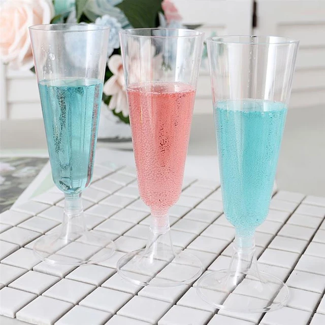 40 PC Disposable Champagne Flutes 4 oz Wine Wedding Party Clear Plastic Glasses