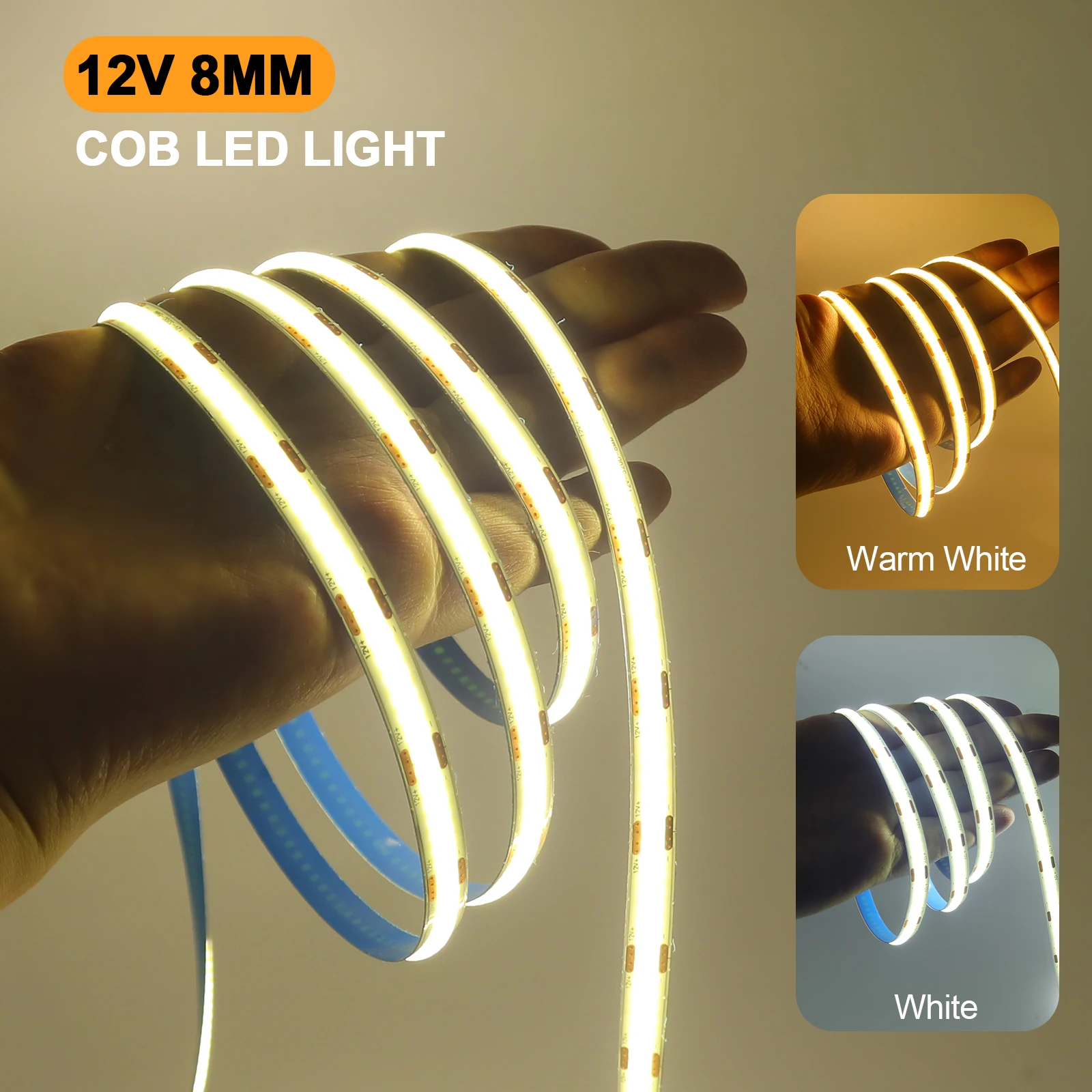DC 12V 24V COB Strip 320Leds/M High Density RA90 White Pink Yellow Ice Blue Red Green Flexible Ribbon Rope LED Light 3