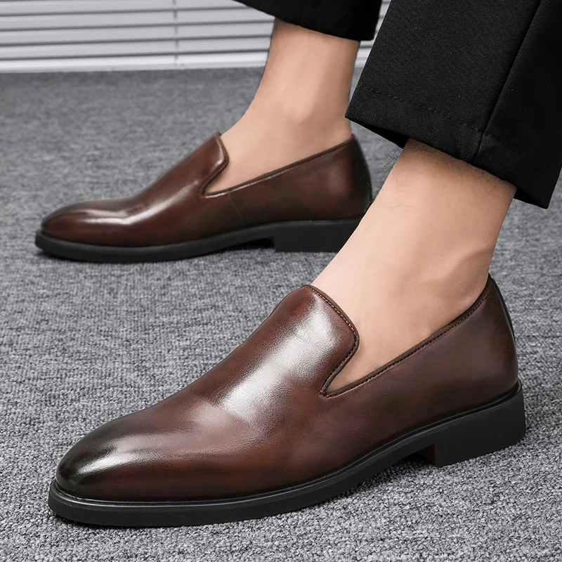 Loafers Men Microfiber Leather Smooth Red Sole Mid Heel Casual Comfortable Slip On Driving Business Dress Shoe Zapatos De Hombre