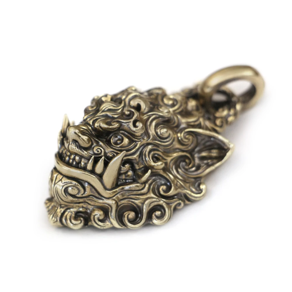 

LINSION Brass Kylin Pendant Biker Punk Tang Lion Jewelry BR405