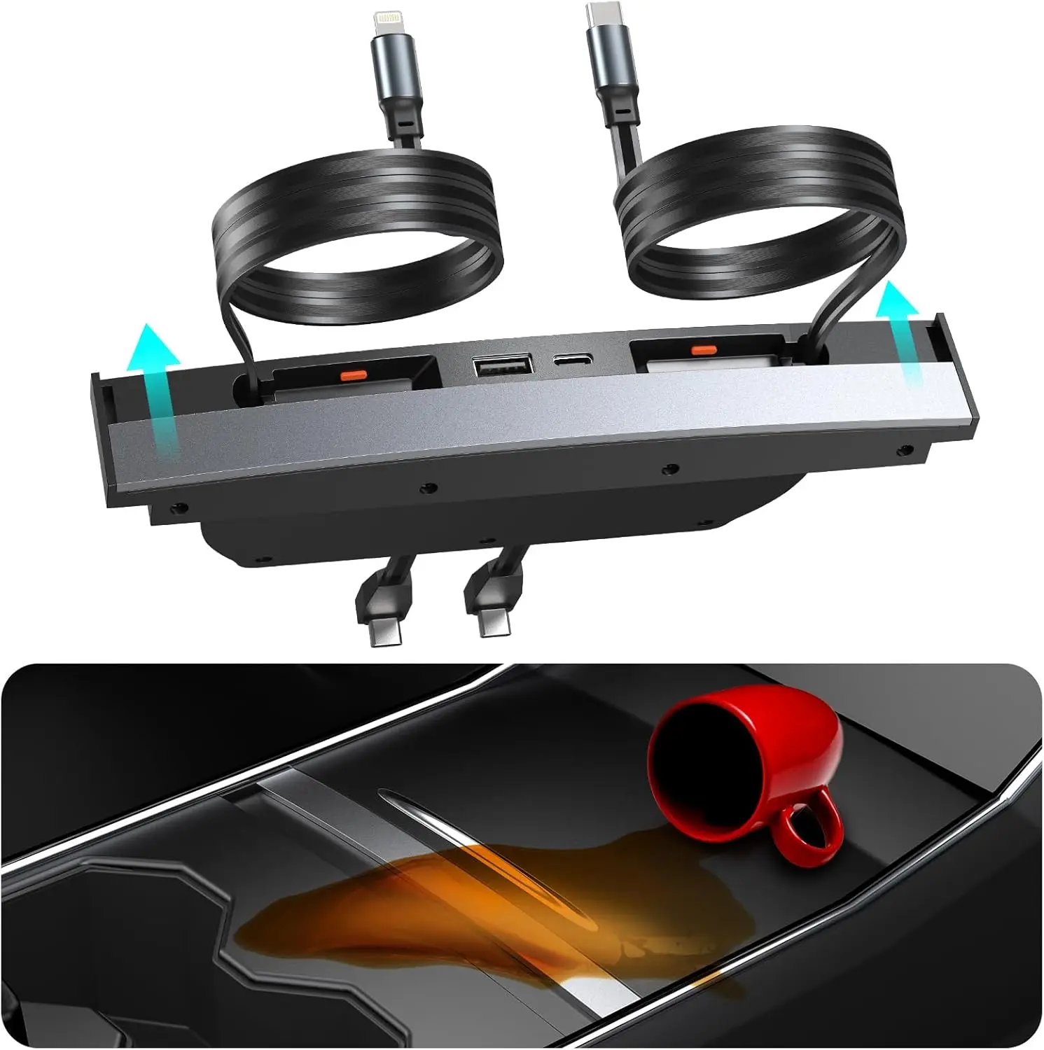 USB Charger Hub for Tesla Model Y Model 3 Center Console Retractable Phone Charger Model Y/3 Accessories