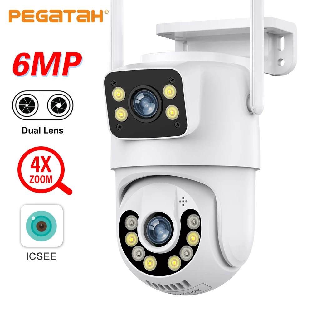 

PEGATAH 8MP Wifi PTZ IP Camera 4K HD Dual Lens Screen Color Night Vision Auto Tracking Outdoor CCTV Surveillance Cameras ICSee