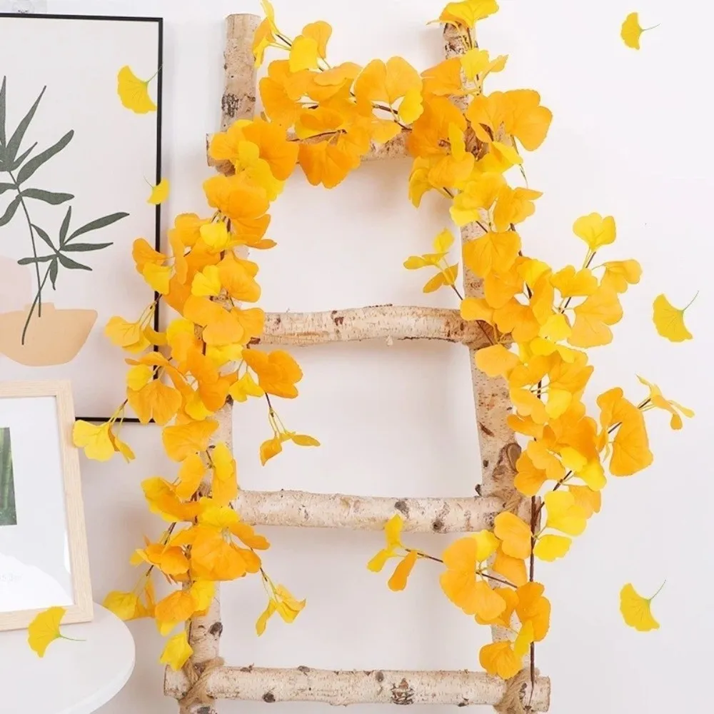 Handmade Artificial Ginkgo Leaves Vine Realistic Lifelike Autumn Ginkgo Leaves Waterproof Simulation Plant Vine Stair Decoration