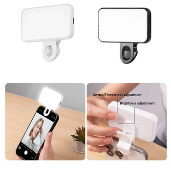 Luce LED Portatile per Selfie con Luminosità Regolabile, Clip per Fotocamera del Telefono, Luce di Riempimento Ricaricabile per Cellulari e Computer