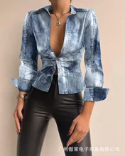 

2022 Women's Spring and Summer Women's Shirts New Imitation Denim Lapel Shirt Retro Women's Shirt Tops in Stock