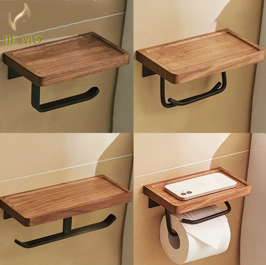 Paper Towel Rack Toilet Roll Rack Black Walnut Creative Solid Wood Bathroom Hook